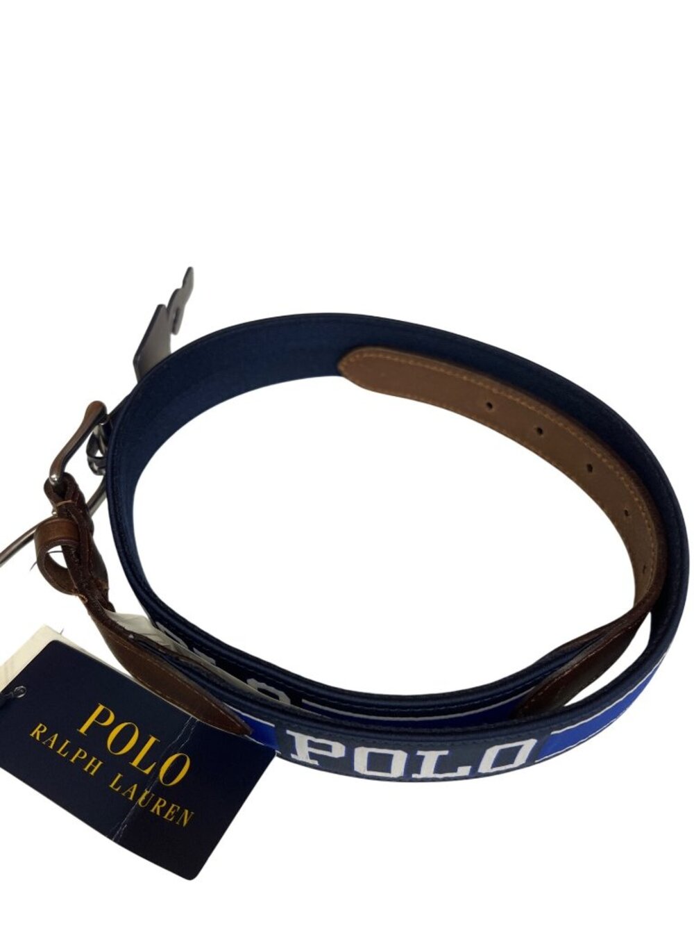 NWT Polo Ralph Lauren Men's Belt Navy Leather Trim Logo Size Medium $49.99 MSRP